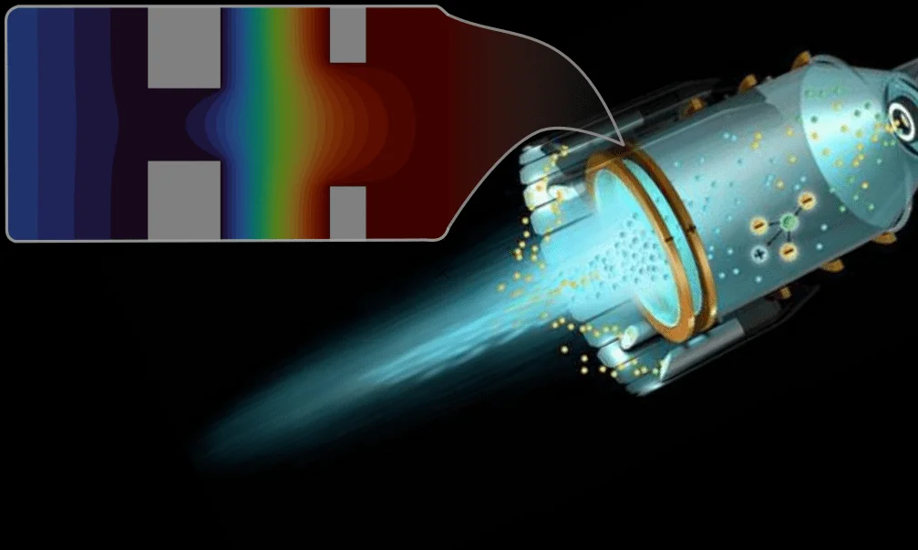Numerical Simulation of Particle Trajectories in Ion Thruster Grid Region using a PIC-DSMC Code
